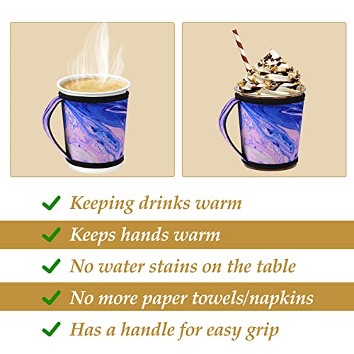 TIESOME Reusable Iced Coffee Insulator Sleeve with Handle, Cold And Hot Drink Neoprene Cup Sleeve Coffee Cup Holder Beverages Sleeve for Soda Latte Tea Other Coffee Cups(Marble)