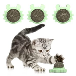 catnip balls for cats wall, 3 pack edible cat nip ball products for cats kitty chew toy, rotatable interactive cat kitten toys of indoor cats for teeth cleaning, health and cat wall treat (green)