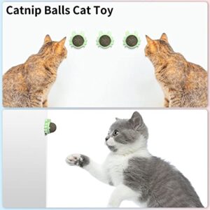 Catnip Balls for Cats Wall, 3 Pack Edible Cat Nip Ball Products for Cats Kitty Chew Toy, Rotatable Interactive Cat Kitten Toys of Indoor Cats for Teeth Cleaning, Health and Cat Wall Treat (GREEN)