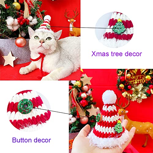 ANIAC Cat Christmas Hat with Collar Small Dog Christmas Costume Suit Puppy Santa Outfit Pet Holiday Accessories Knitted Xmas Cap and Scarf for Kitten Extra Small Dogs (Medium, Red)