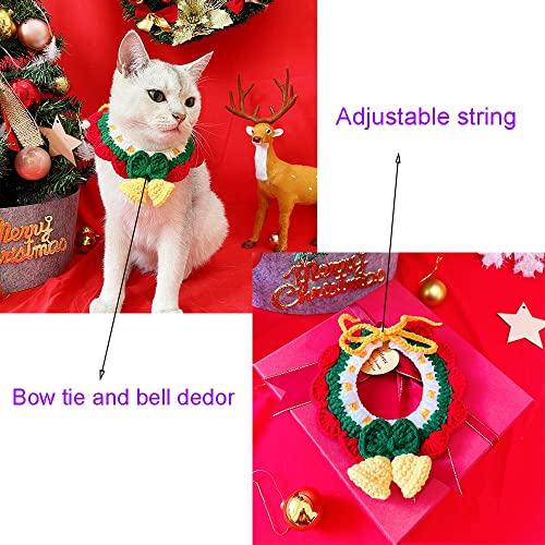 ANIAC Cat Christmas Hat with Collar Small Dog Christmas Costume Suit Puppy Santa Outfit Pet Holiday Accessories Knitted Xmas Cap and Scarf for Kitten Extra Small Dogs (Medium, Red)