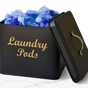 Laundry Pods Container with Lid - Farmhouse Laundry Pod Holder for Laundry Room, Black Laundry Pods Storage Container for Laundry Room Décor and Organization