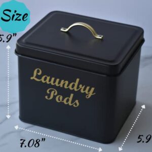 Laundry Pods Container with Lid - Farmhouse Laundry Pod Holder for Laundry Room, Black Laundry Pods Storage Container for Laundry Room Décor and Organization