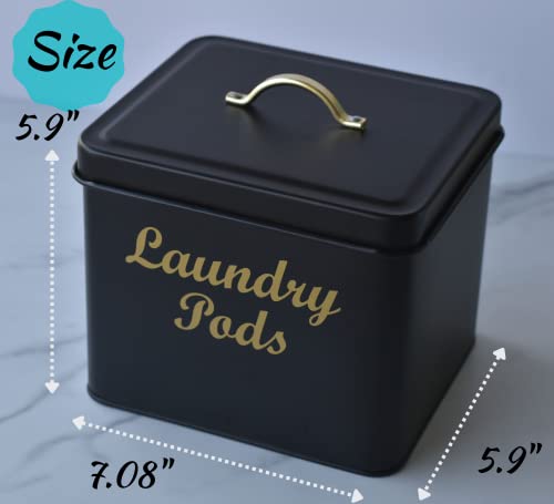 Laundry Pods Container with Lid - Farmhouse Laundry Pod Holder for Laundry Room, Black Laundry Pods Storage Container for Laundry Room Décor and Organization