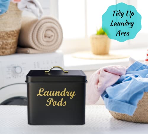 Laundry Pods Container with Lid - Farmhouse Laundry Pod Holder for Laundry Room, Black Laundry Pods Storage Container for Laundry Room Décor and Organization