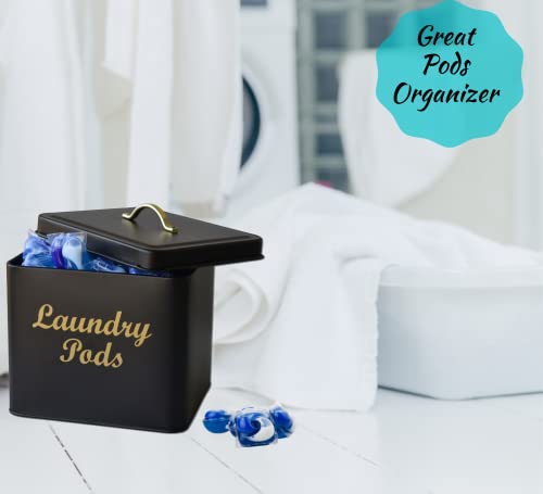 Laundry Pods Container with Lid - Farmhouse Laundry Pod Holder for Laundry Room, Black Laundry Pods Storage Container for Laundry Room Décor and Organization