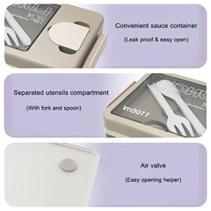 Bento Box For Adults, 3 Compartment Bento Box Lunch Box Leak Proof, Bento Box With Sauce Container, 1100ml Modern Bento Box With Utensils, BPA-Free/Microwave/Dishwasher Safe Bento Box
