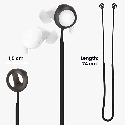 kwmobile Strap Compatible with Google Pixel Buds A Series - Silicone Cord Holder for Wireless Earphones - Black