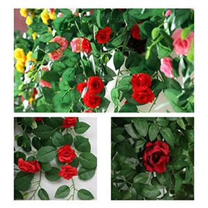 HENJADE 2 Pieces Artificial Hanging Flowers Artificial Rose Vine Hanging Plants Artificial Flower for Home Room Garden Wedding Indoor Outdoor Offiece Room Decor (Red)