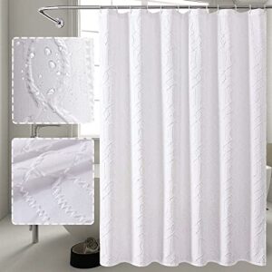 owenie white shower curtain for bathroom, 2022 new upgrade 100% waterproof 3d embossed 2 in 1 white fabric shower curtains, geometric polyester modern luxury elegant hotel style pattern, 72 x 72 inch