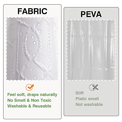 OWENIE White Shower Curtain for Bathroom, 2022 New Upgrade 100% Waterproof 3D Embossed 2 in 1 White Fabric Shower Curtains, Geometric Polyester Modern Luxury Elegant Hotel Style Pattern, 72 x 72 Inch