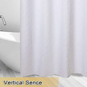 OWENIE White Shower Curtain for Bathroom, 2022 New Upgrade 100% Waterproof 3D Embossed 2 in 1 White Fabric Shower Curtains, Geometric Polyester Modern Luxury Elegant Hotel Style Pattern, 72 x 72 Inch