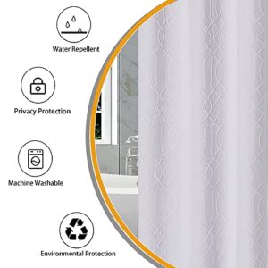 OWENIE White Shower Curtain for Bathroom, 2022 New Upgrade 100% Waterproof 3D Embossed 2 in 1 White Fabric Shower Curtains, Geometric Polyester Modern Luxury Elegant Hotel Style Pattern, 72 x 72 Inch