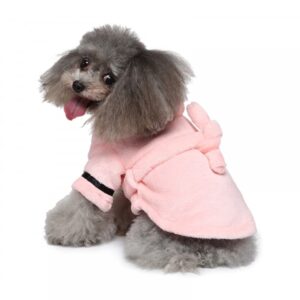 dog bathrobe, adjustable soft dog robe quick drying pet bath towel for cat small medium dogs pink