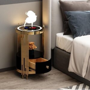 mmllzel a few corners of the edge of the intelligent nightstand lamp cabinet are a few creative circular storage cabinets (color : gold)