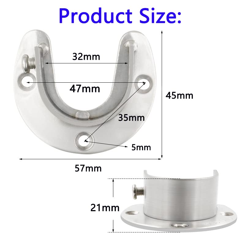 2 PCS Wardrobe Bracket Heavy Duty Stainless Steel Rod Socket Flange Rod Holder Closet Rod End Supports,1-1/4 Inch Diameter Closet Rod Holder , Black Closet Rod Support with Screws, Silver.