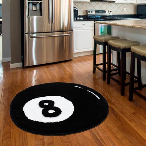 Beyond Deco 8 Ball Rug 35” Inches, Handmade Tufted Round Aesthetic Area Rugs, Fluffy & Preppy Decor 8ball Design, Perfect for Living Room, Bedroom, playroom Soft Cool Floor Carpet