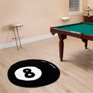 Beyond Deco 8 Ball Rug 35” Inches, Handmade Tufted Round Aesthetic Area Rugs, Fluffy & Preppy Decor 8ball Design, Perfect for Living Room, Bedroom, playroom Soft Cool Floor Carpet