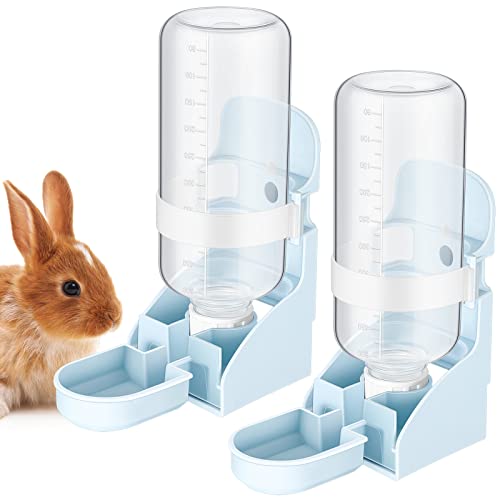 2 Pcs Water Bottle Blue No Drip Water Feeder 17oz Water Dispenser Hanging Water Fountain Automatic Dispenser Pet Cage Water Feeder for Bunny Ferret Hamster Guinea Pig Small Animal