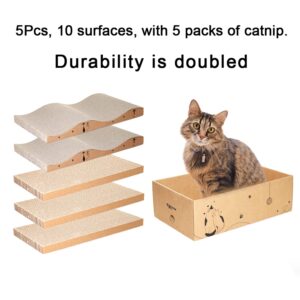 RUBMEOW Cat Scratcher Cardboard Cats Scratch Pad Box for Indoor Cats,5pcs Scratching Board Bed Reversible Durable,with Catnip