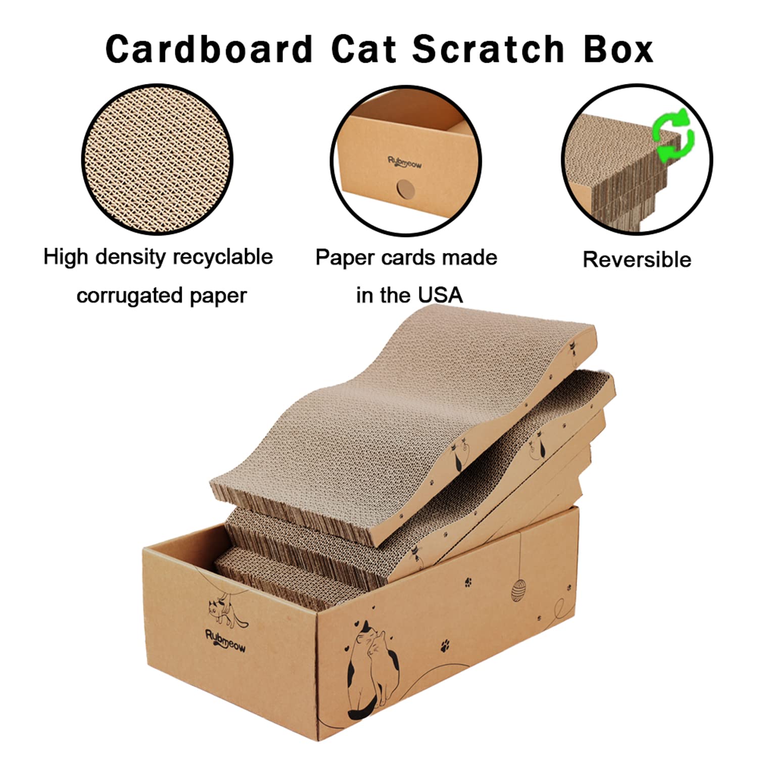 RUBMEOW Cat Scratcher Cardboard Cats Scratch Pad Box for Indoor Cats,5pcs Scratching Board Bed Reversible Durable,with Catnip