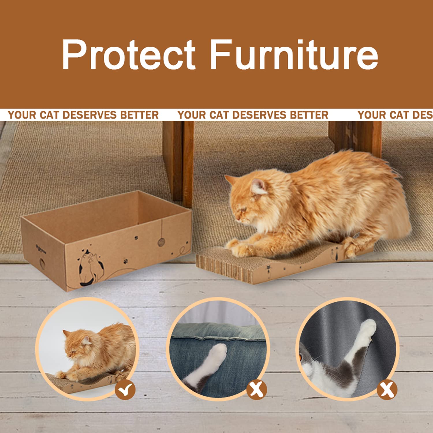 RUBMEOW Cat Scratcher Cardboard Cats Scratch Pad Box for Indoor Cats,5pcs Scratching Board Bed Reversible Durable,with Catnip
