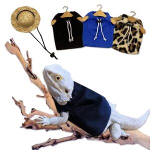 4 pack lizard clothes for bearded dragons straw hat set reptile apparel handmade sleeveless t-shirt vest skin protection photo party for lizard bearded dragon crested gecko chameleon (l, 4 pack set)