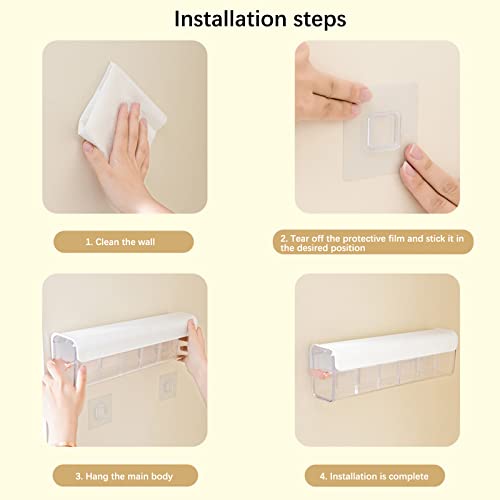 MEUMITY Wall Mounted Transparent Storage Box,Multifunction Organizer Punch Free 6 Cell Drawer Organizers Hanging Storage Box for Data Cable Underwear Socks Kitchen,White