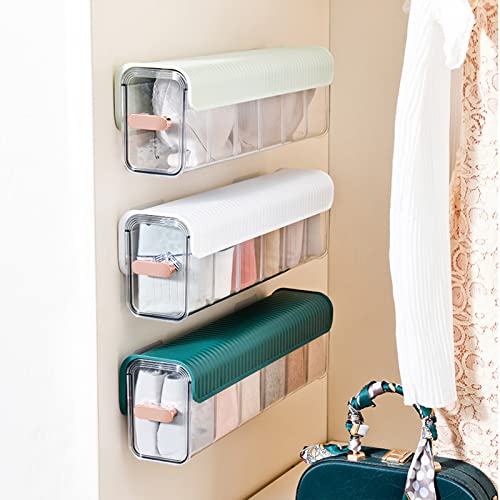 MEUMITY Wall Mounted Transparent Storage Box,Multifunction Organizer Punch Free 6 Cell Drawer Organizers Hanging Storage Box for Data Cable Underwear Socks Kitchen,White