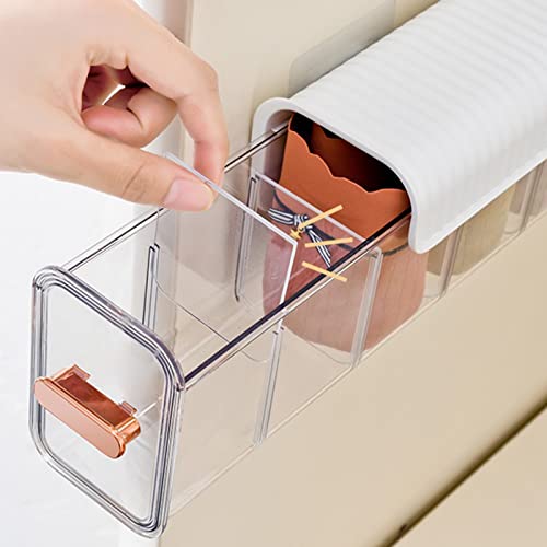 MEUMITY Wall Mounted Transparent Storage Box,Multifunction Organizer Punch Free 6 Cell Drawer Organizers Hanging Storage Box for Data Cable Underwear Socks Kitchen,White