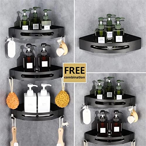 wykasdmd Corner Shower Caddy Organizer Bathroom Corner Storage Organizer Bathtub Rack Black Rustproof Space Aluminum No Drilling Wall Mounted Bathroom Shelf with Adhesive with 4 Hooks (black 3 tiers)