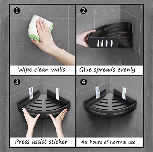 wykasdmd Corner Shower Caddy Organizer Bathroom Corner Storage Organizer Bathtub Rack Black Rustproof Space Aluminum No Drilling Wall Mounted Bathroom Shelf with Adhesive with 4 Hooks (black 3 tiers)