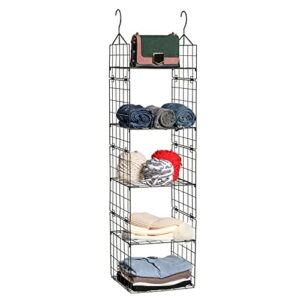chemailon metal wire hanging closet organizer, adjustable height 5-shelf closet shelves and storage for wardrobe clothing sweaters shoes handbags (black)
