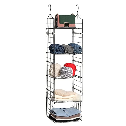 Chemailon Metal Wire Hanging Closet Organizer, Adjustable Height 5-Shelf Closet Shelves and Storage for Wardrobe Clothing Sweaters Shoes Handbags (Black)