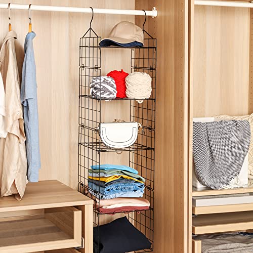 Chemailon Metal Wire Hanging Closet Organizer, Adjustable Height 5-Shelf Closet Shelves and Storage for Wardrobe Clothing Sweaters Shoes Handbags (Black)