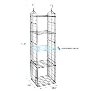 Chemailon Metal Wire Hanging Closet Organizer, Adjustable Height 5-Shelf Closet Shelves and Storage for Wardrobe Clothing Sweaters Shoes Handbags (Black)