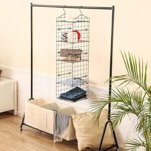 Chemailon Metal Wire Hanging Closet Organizer, Adjustable Height 5-Shelf Closet Shelves and Storage for Wardrobe Clothing Sweaters Shoes Handbags (Black)