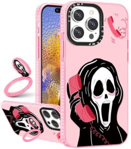 toycamp for iphone 13 case with ring kickstand, cute design for women girls girly boys teens skeleton skull cartoon print case cover for iphone 13 (6.1 inch)
