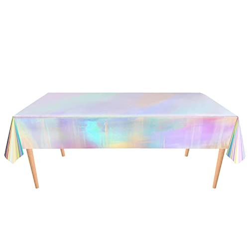 Iridescent Tablecloth Holographic Foil Table Cover Iridescent Party Decortions Euphoria Sparkle Table Decoration Disco Theme Party Kids Mermaid Unicorn Birthday Baby Shower Bachelorette