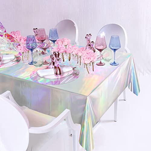 Iridescent Tablecloth Holographic Foil Table Cover Iridescent Party Decortions Euphoria Sparkle Table Decoration Disco Theme Party Kids Mermaid Unicorn Birthday Baby Shower Bachelorette