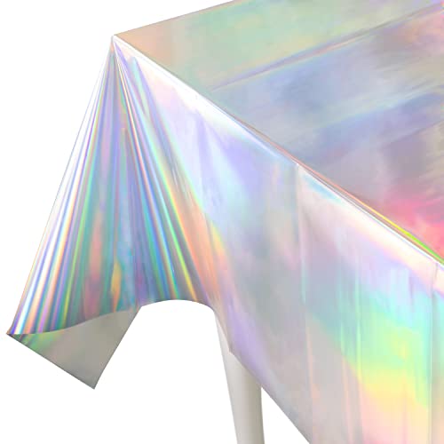 Iridescent Tablecloth Holographic Foil Table Cover Iridescent Party Decortions Euphoria Sparkle Table Decoration Disco Theme Party Kids Mermaid Unicorn Birthday Baby Shower Bachelorette