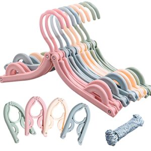 16pcs colorful travel hangers, xiacibdus portable folding plastic hangers with 1 clothesline, travel accessories clothes drying rack for travel school home