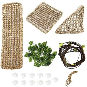 pinvnby bearded dragon hammock,reptile lizard lounger natural seagrass habitat decoration reptiles tank accessories jungle climber vines flexible leaves climbing decor for gecko chameleon snakes