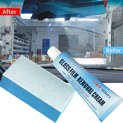 Car Glass Oil Film Cleaner, Glass Oil Film Remover for Car, Glass Film Removal Cream, Car Windshield Oil Film Cleaner, Glass Stripper Water Spot Remover with Sponge and Towel (2 Set)