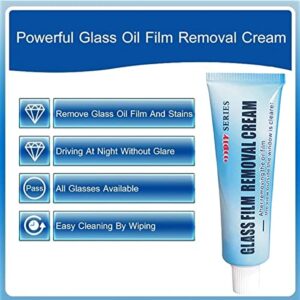 Car Glass Oil Film Cleaner, Glass Oil Film Remover for Car, Glass Film Removal Cream, Car Windshield Oil Film Cleaner, Glass Stripper Water Spot Remover with Sponge and Towel (2 Set)