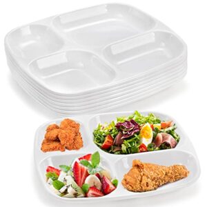 dicunoy 8 pcs divided meal tray, 10 inch melamine dinner plates for adults, sectional 4 compartments portion control plate reusable serving platter for salad, noodles, kids, camping, picnics