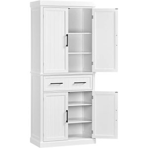 topeakmart 72" kitchen storage cabinet with large drawer, wooden pantry cabinet cupboard with doors and adjustable shelves, storage cabinet organizer for kitchen, dinning room, living room, white