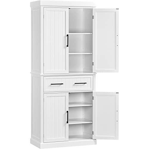 Topeakmart 72" Kitchen Storage Cabinet with Large Drawer, Wooden Pantry Cabinet Cupboard with Doors and Adjustable Shelves, Storage Cabinet Organizer for Kitchen, Dinning Room, Living Room, White