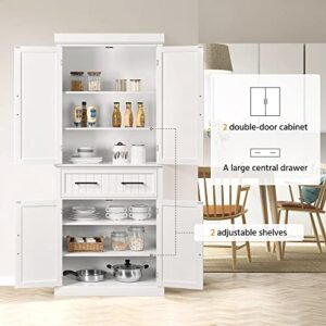 Topeakmart 72" Kitchen Storage Cabinet with Large Drawer, Wooden Pantry Cabinet Cupboard with Doors and Adjustable Shelves, Storage Cabinet Organizer for Kitchen, Dinning Room, Living Room, White