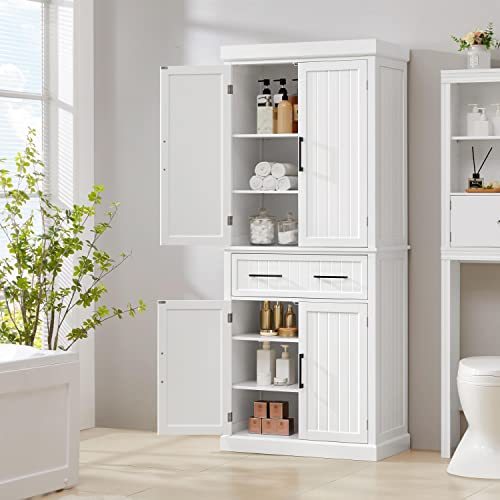 Topeakmart 72" Kitchen Storage Cabinet with Large Drawer, Wooden Pantry Cabinet Cupboard with Doors and Adjustable Shelves, Storage Cabinet Organizer for Kitchen, Dinning Room, Living Room, White